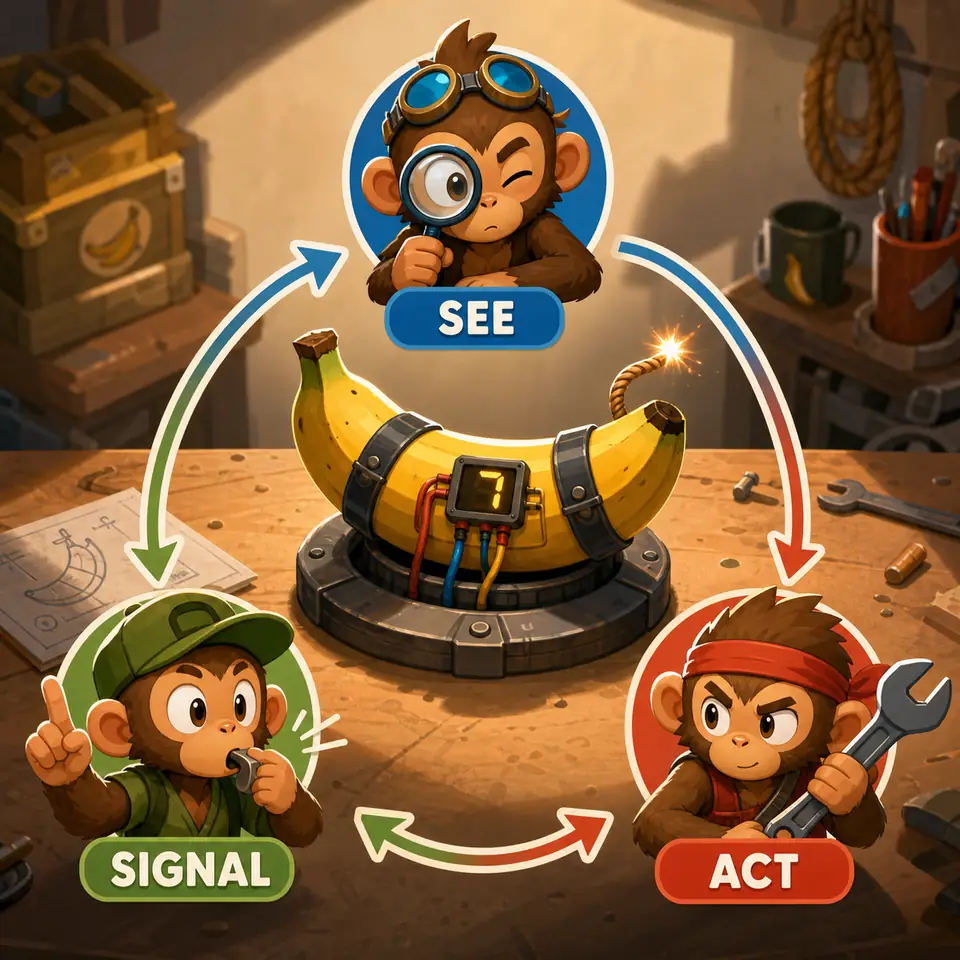 BOMBANANA gameplay screenshot showing co-op puzzle communication pressure